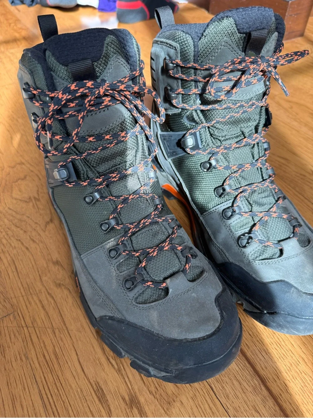 The North Face Men's Olive and Black Hiking Boots with Orange Trim